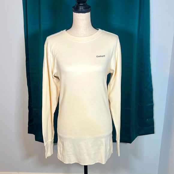 Carhartt Thermal Long Sleeve Shirt USA Made Off White Waffle Knit Mens M - Picture 1 of 10